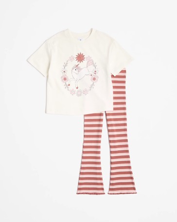 Australian Cotton T-shirt and Ribbed Flare Legging 2 Piece Set