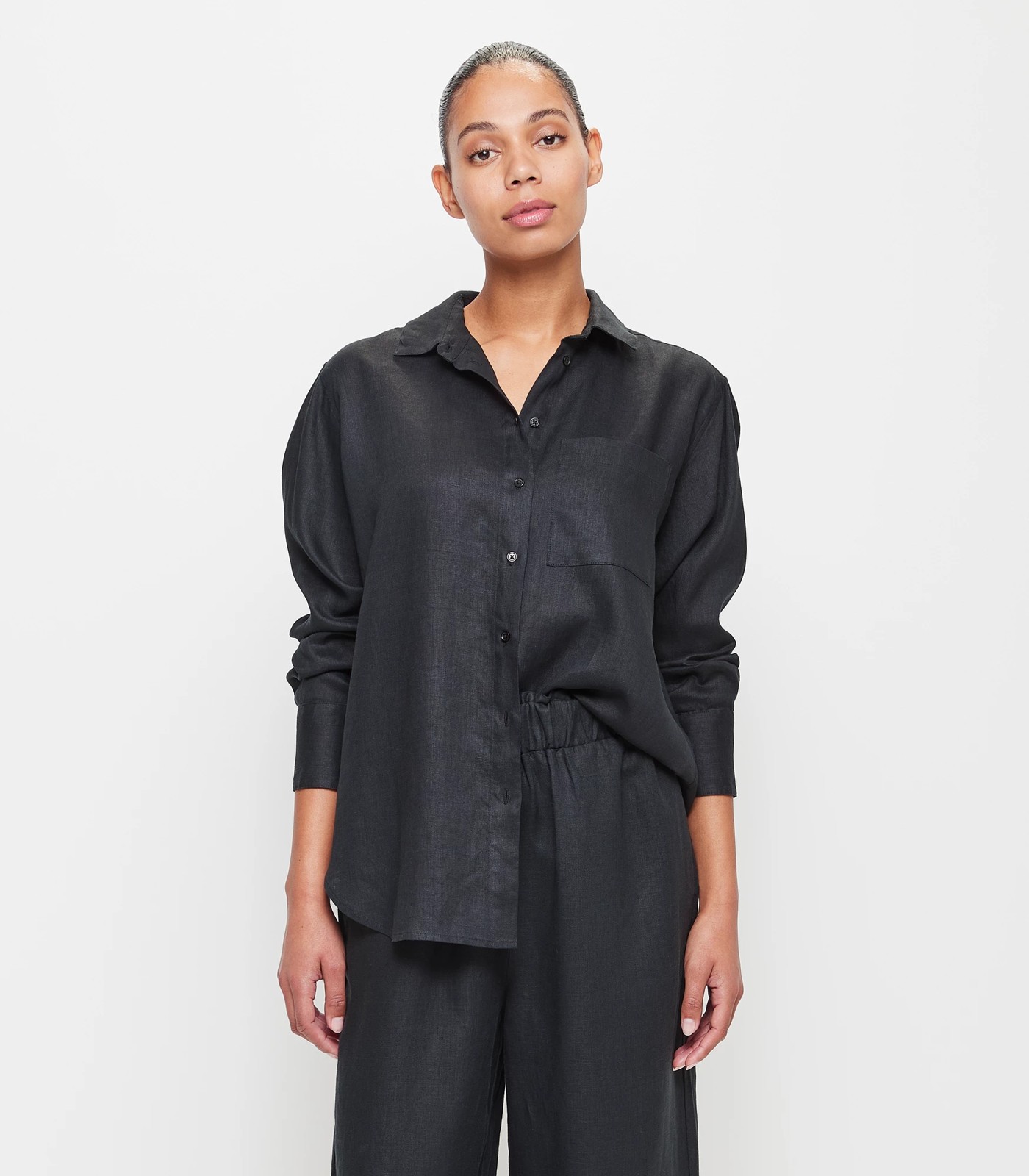European Linen Long Sleeve Shirt - Black