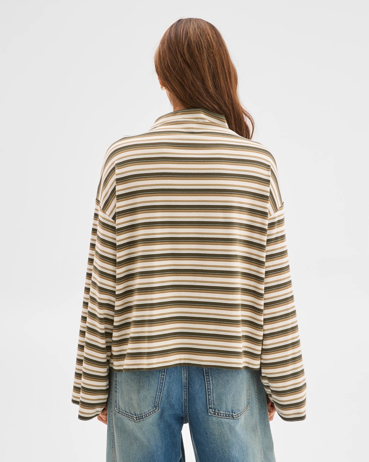 Lily Loves Australian Cotton High Neck Long Sleeve T-Shirt  - Green Stripe 6 of 6