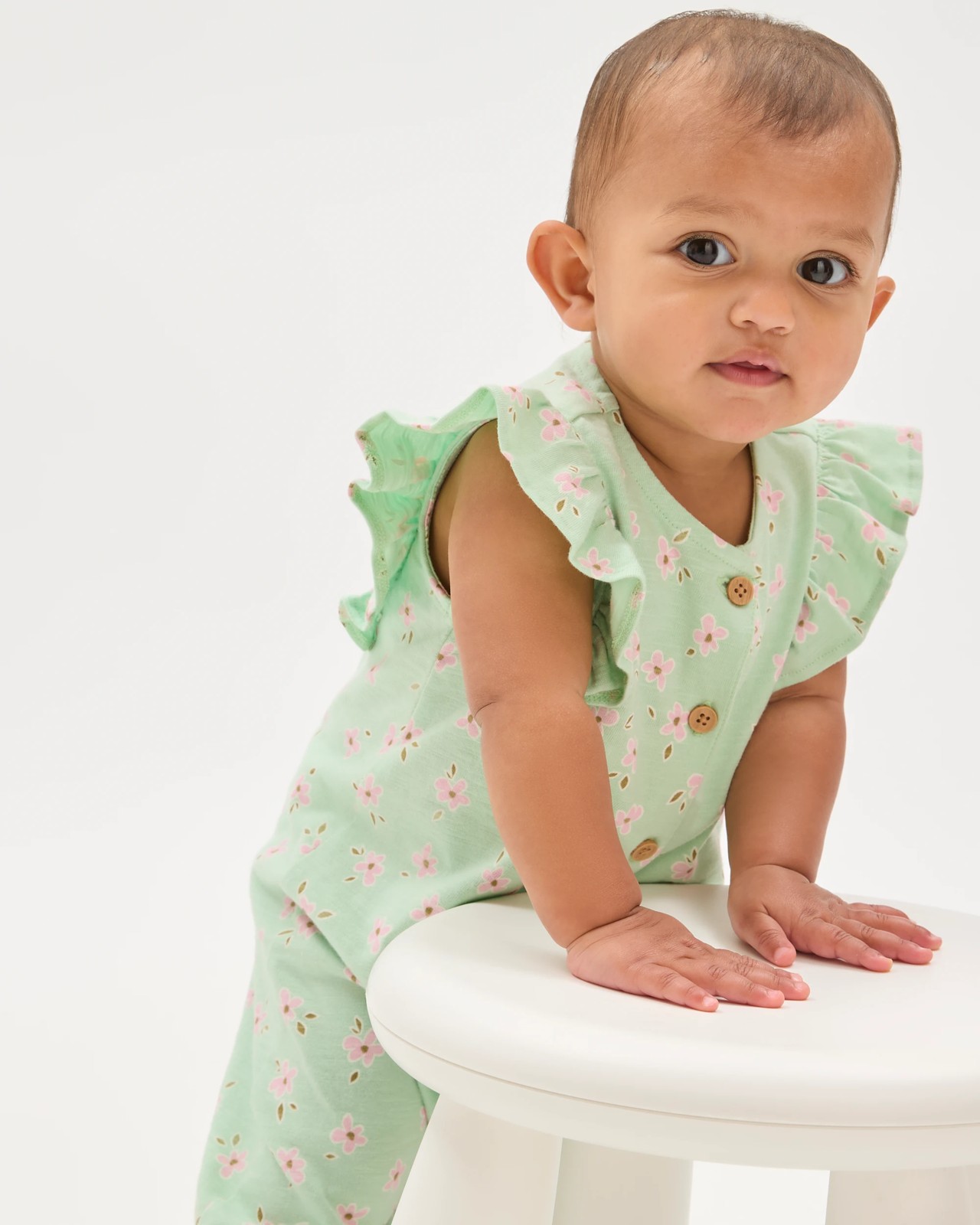 Baby Girls Organic Cotton Jersey Print Jumpsuit - Daisy Green 2 of 5