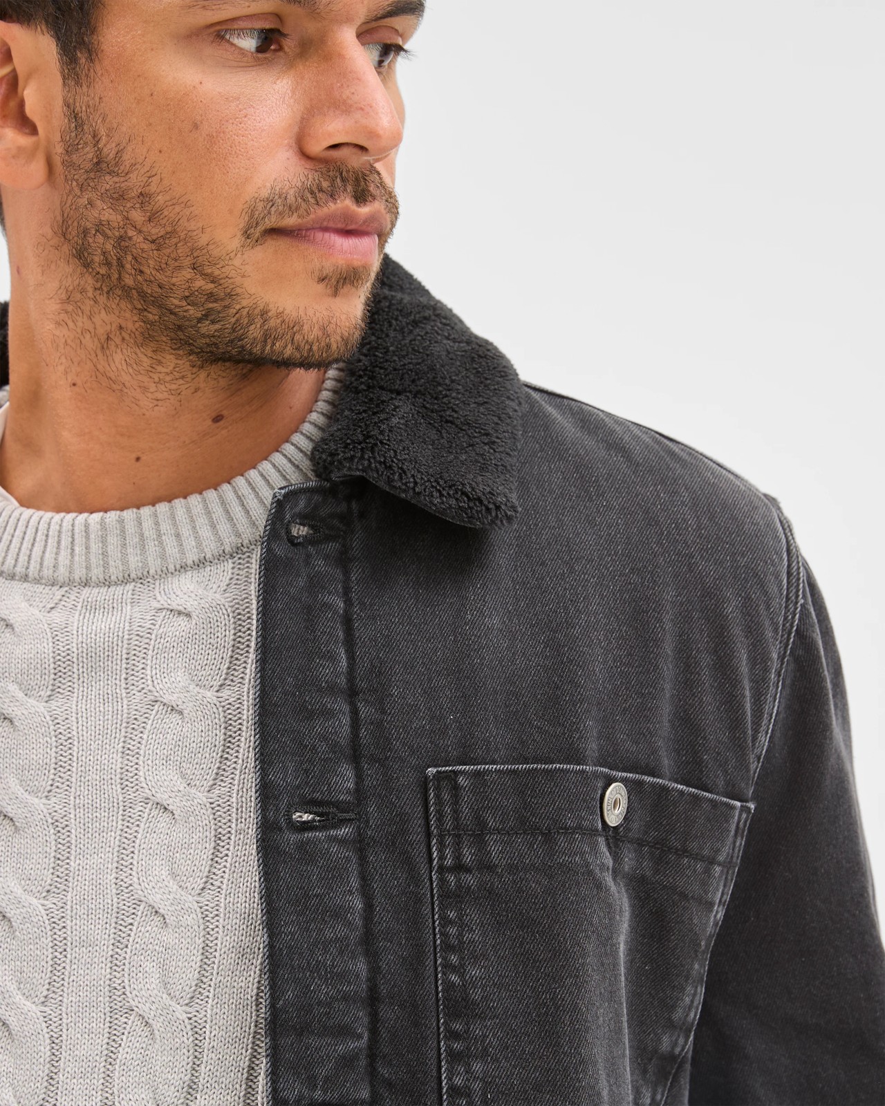 Denim Sherpa Jacket - Black 4 of 6