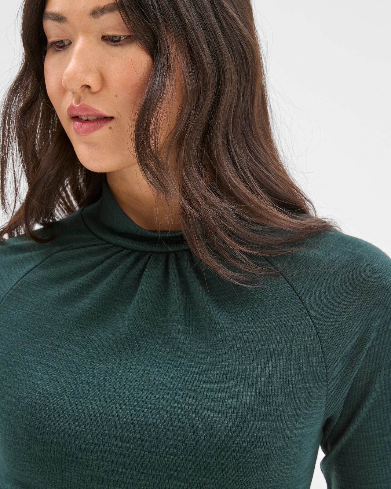Preview Long Sleeve High Neck Drape Top - Mid Jade 5 of 6