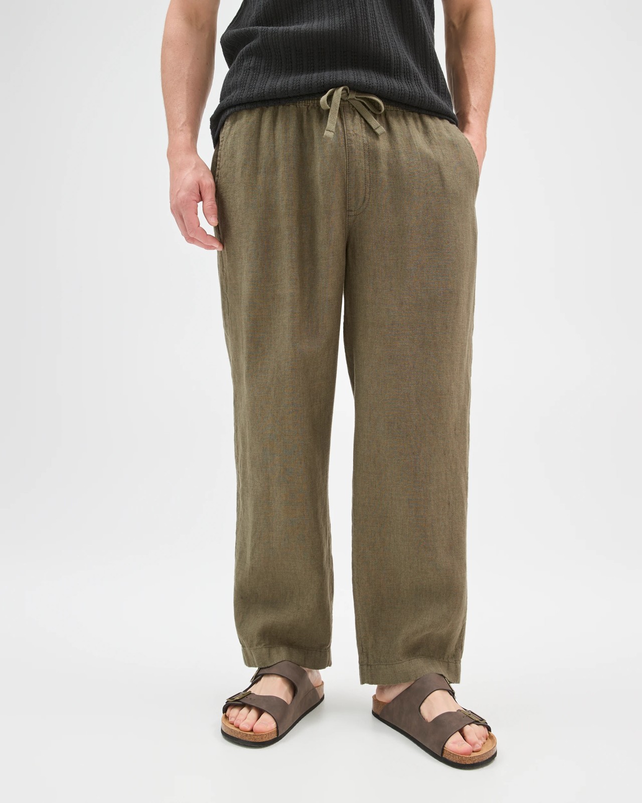 European Linen Wide Leg Pants - Dusty Olive 3 of 6