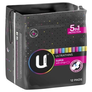 U by Kotex 12 Pack Ultrathin Super Pads with Wings