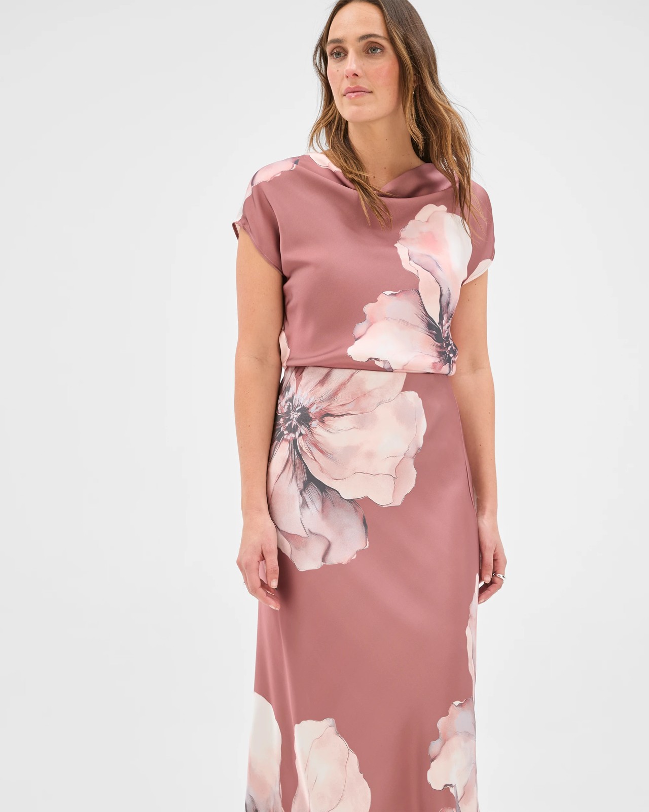 Preview Satin Bias Cut Midi Skirt  - Dusty Petal 4 of 5
