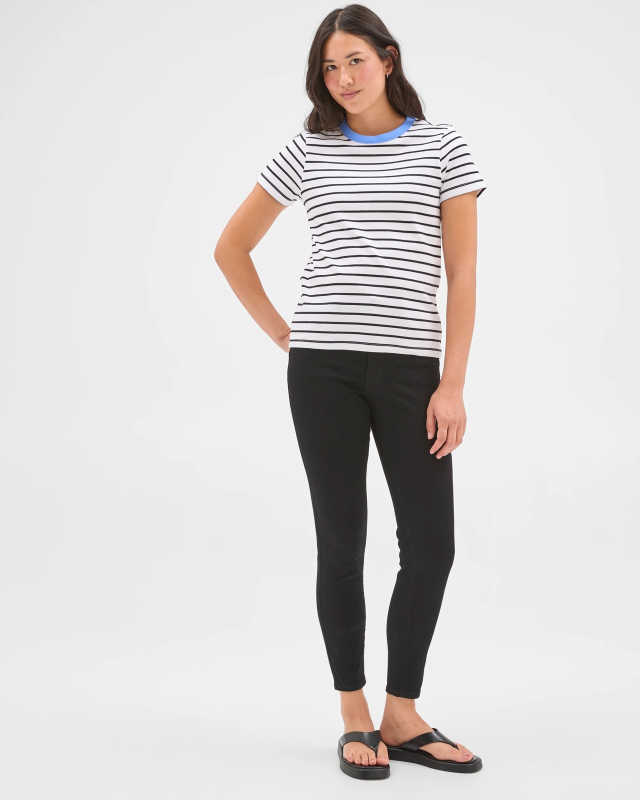 Australian Cotton Interlock Neat T-Shirt  - White / Black 2 of 5