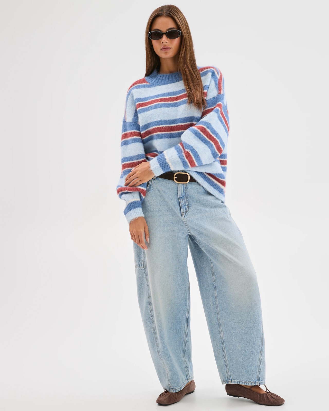 Lily Loves Stripe Knit Pullover Jumper - Mulberry 2 of 6