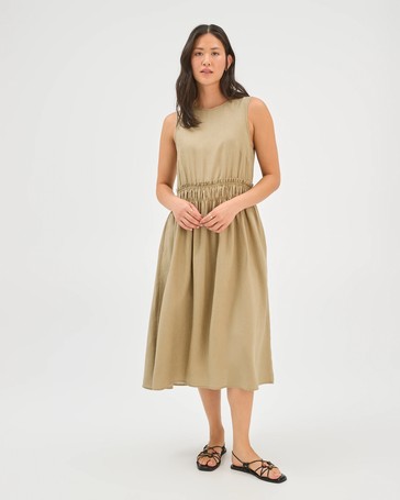 European Linen Sleeveless Waisted Midi Dress