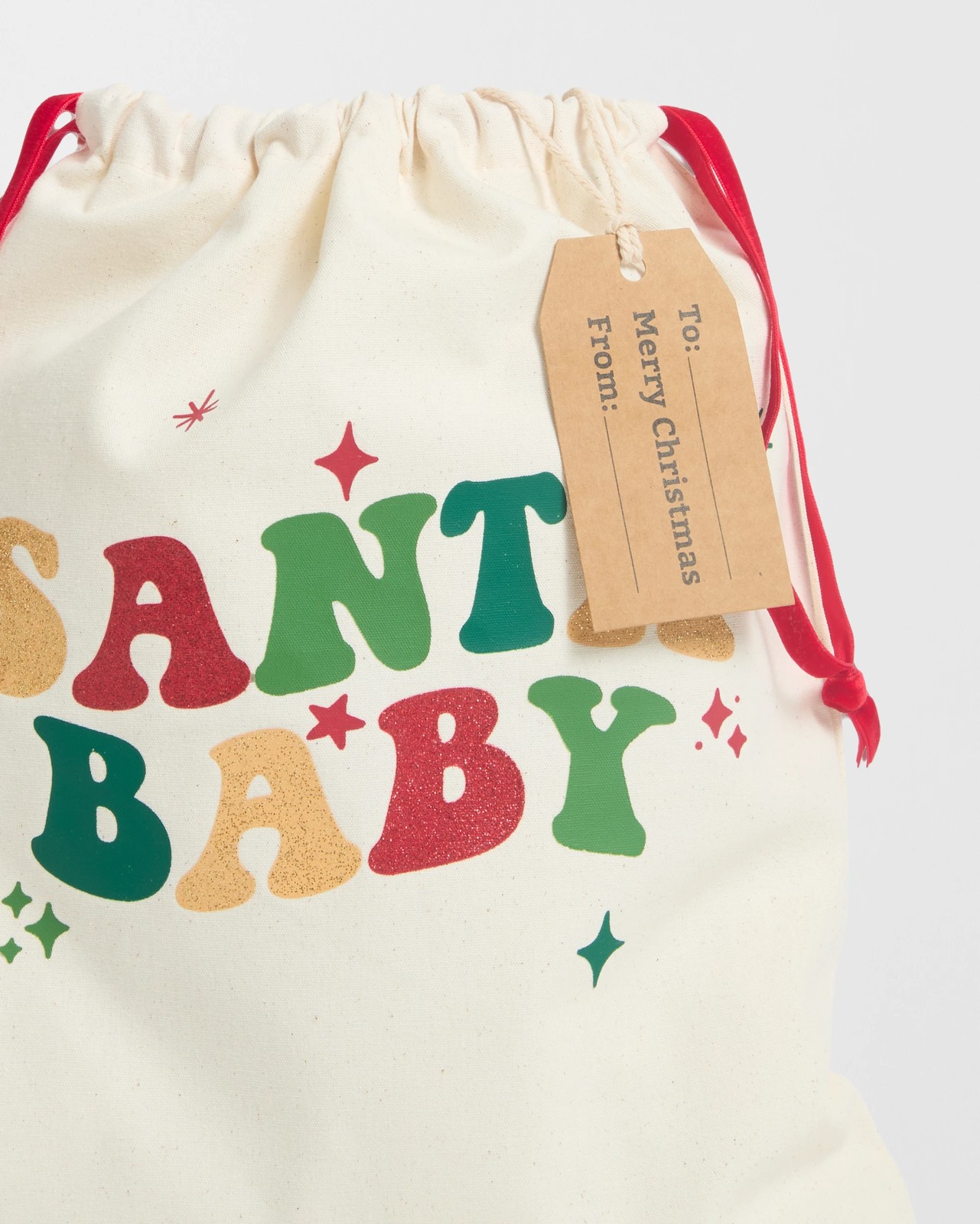 Cotton Santa Baby Drawstring Christmas Bag 3 of 4