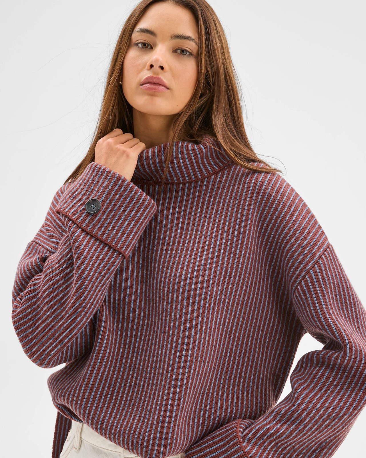 Lily Loves High Neck Rib Jumper - Merlot Stripe 2 of 5