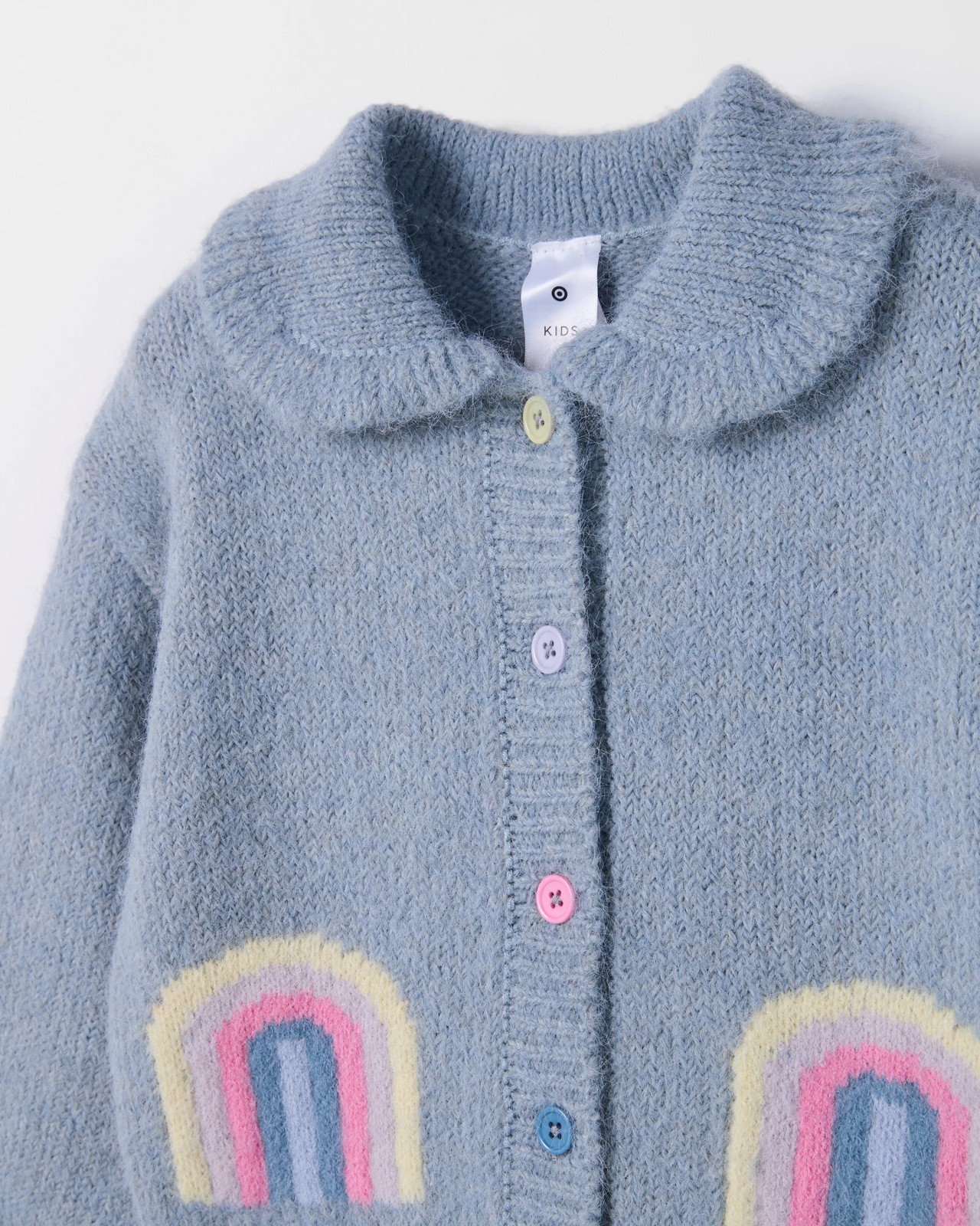 Intarsia Collared Knit Cardigan - Rainbow Blue 2 of 2