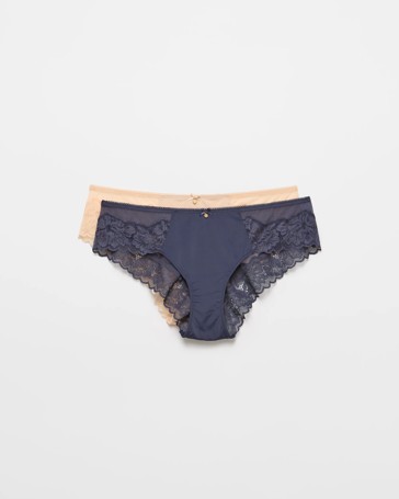 Womens Lara Lace Trim Bikini Briefs 2 Pack