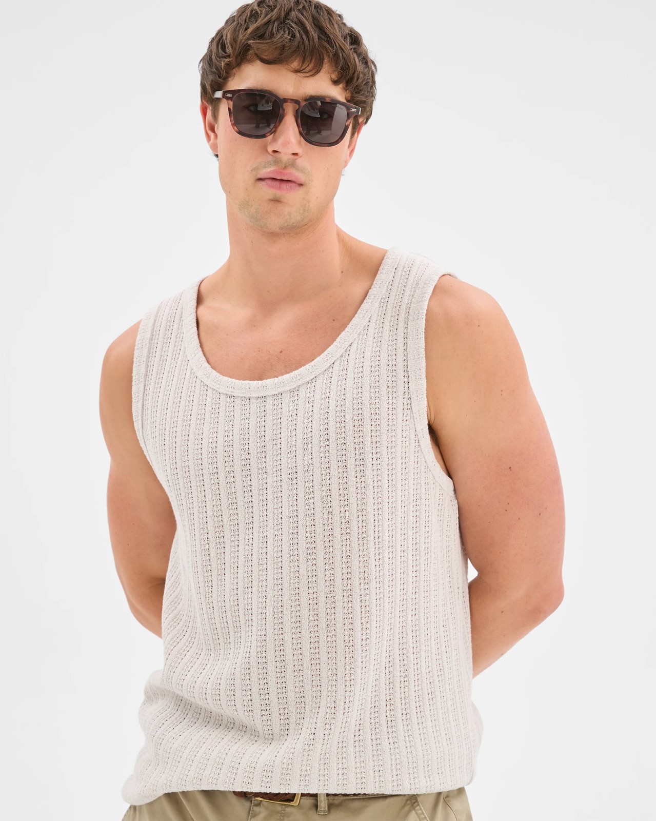 Commons Australian Cotton Blend Textured Tank Top - Washed White 3 of 6