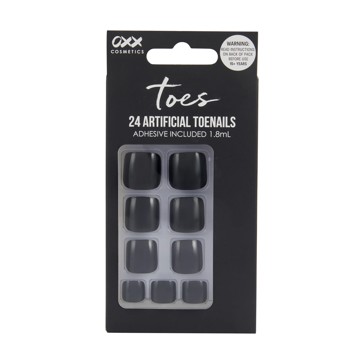 24 Pack Artificial Toenails with Adhesive, Black - OXX Cosmetics