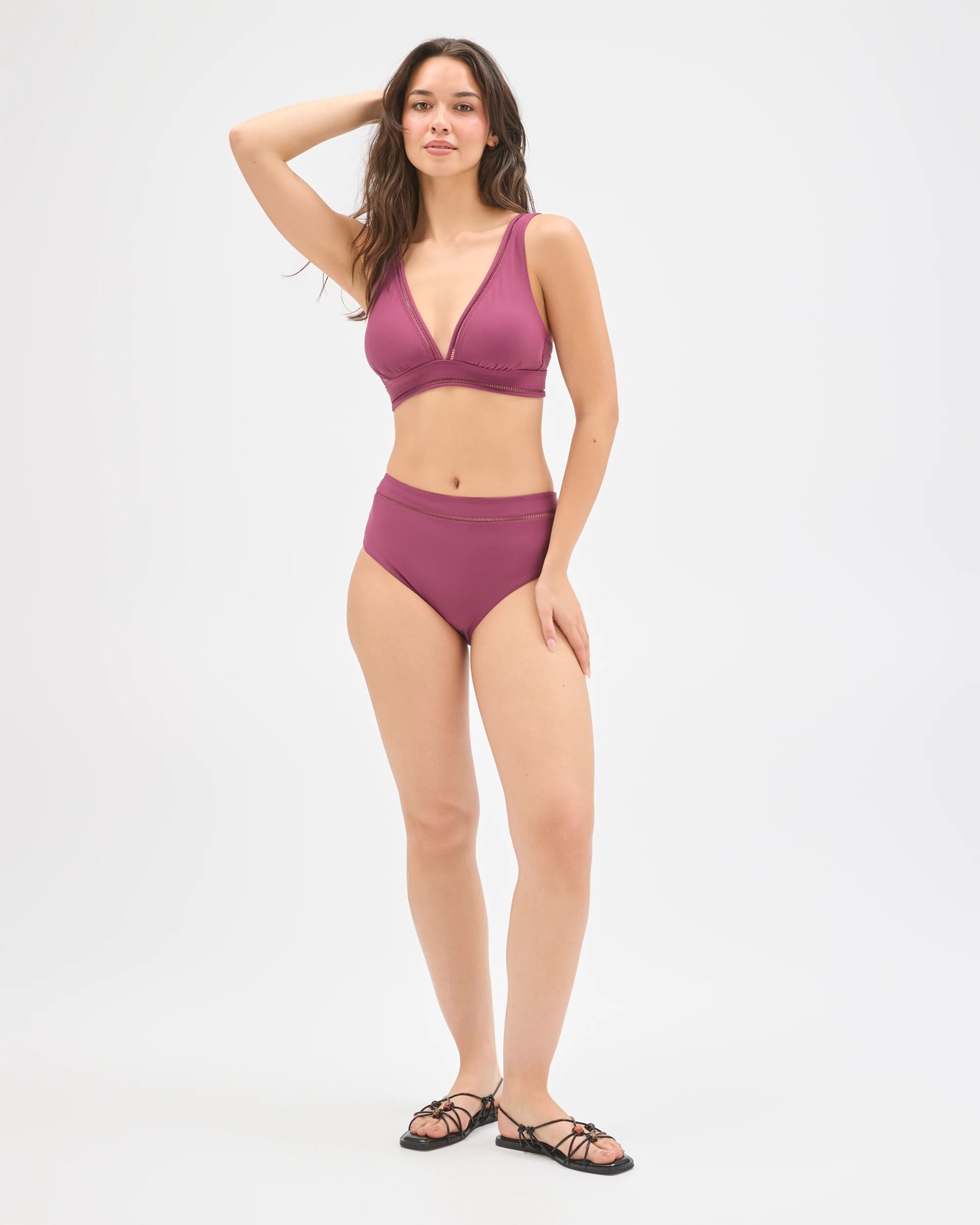 Shape Your Body Resort Ladder Trim V Neck Matte Micro Swim Bikini Top - Fig 3 of 6