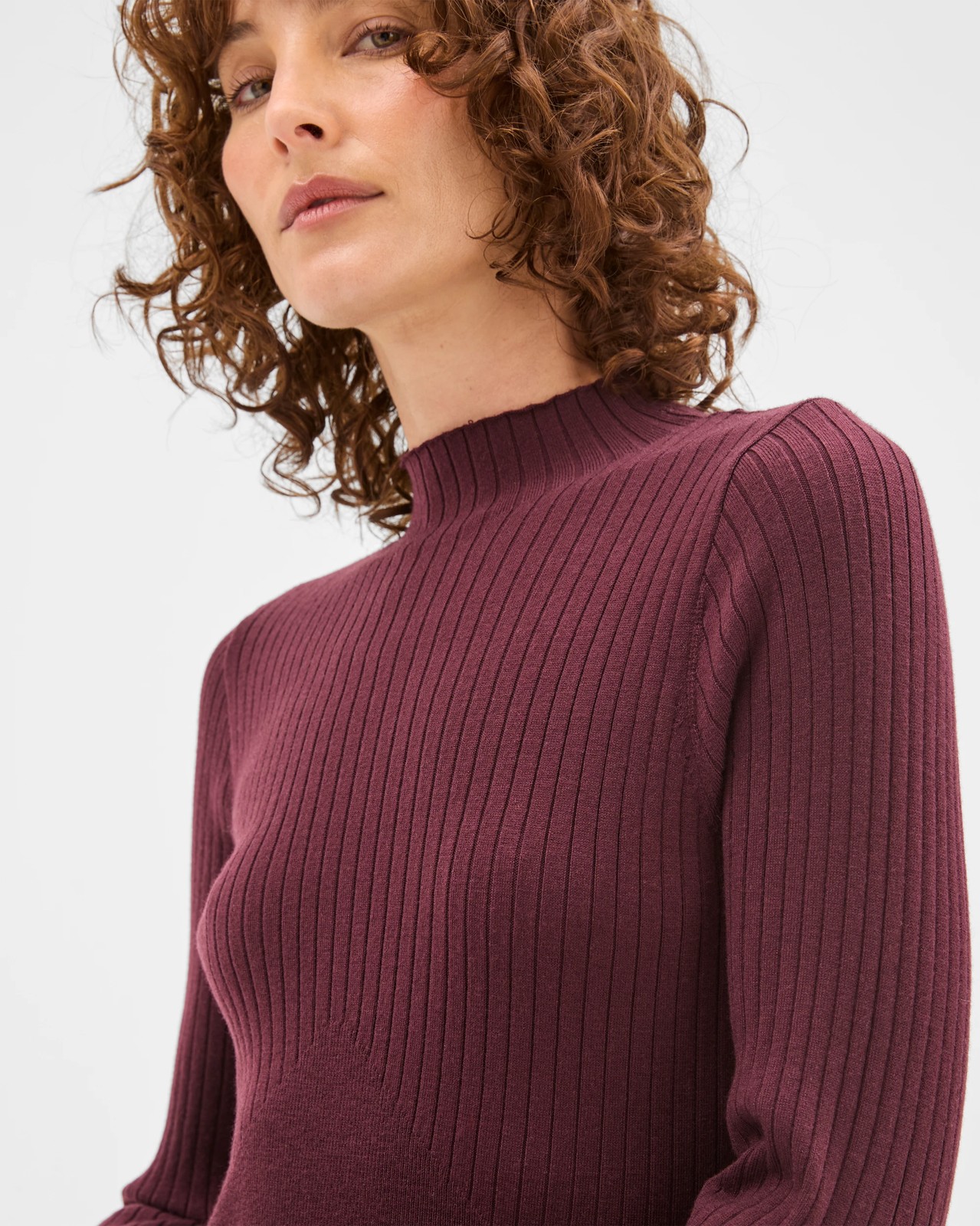Preview Long Sleeve Rib Detail Knit Dress - Pinot 3 of 5