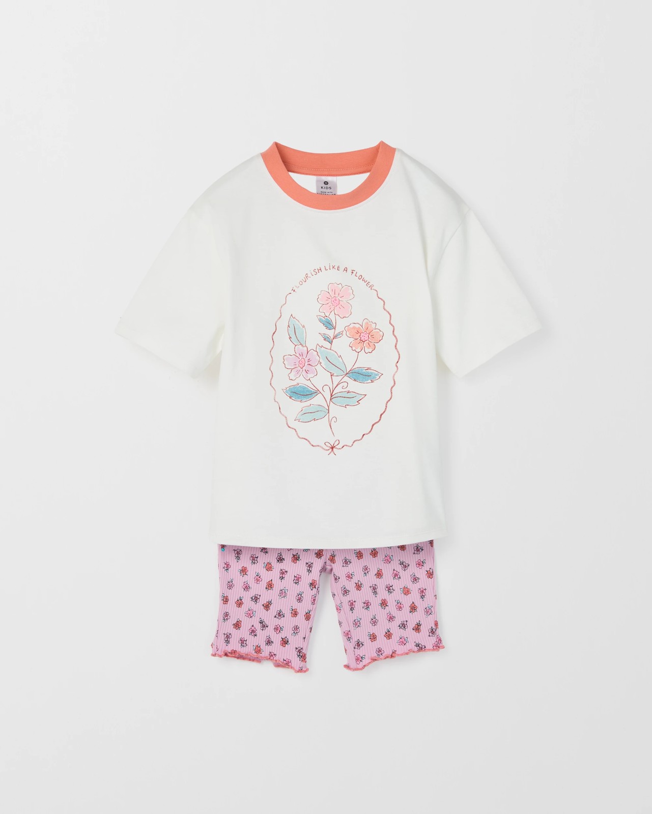 Australian Cotton Blend T-Shirt and Bike Shorts Set - White Floral 5 of 5