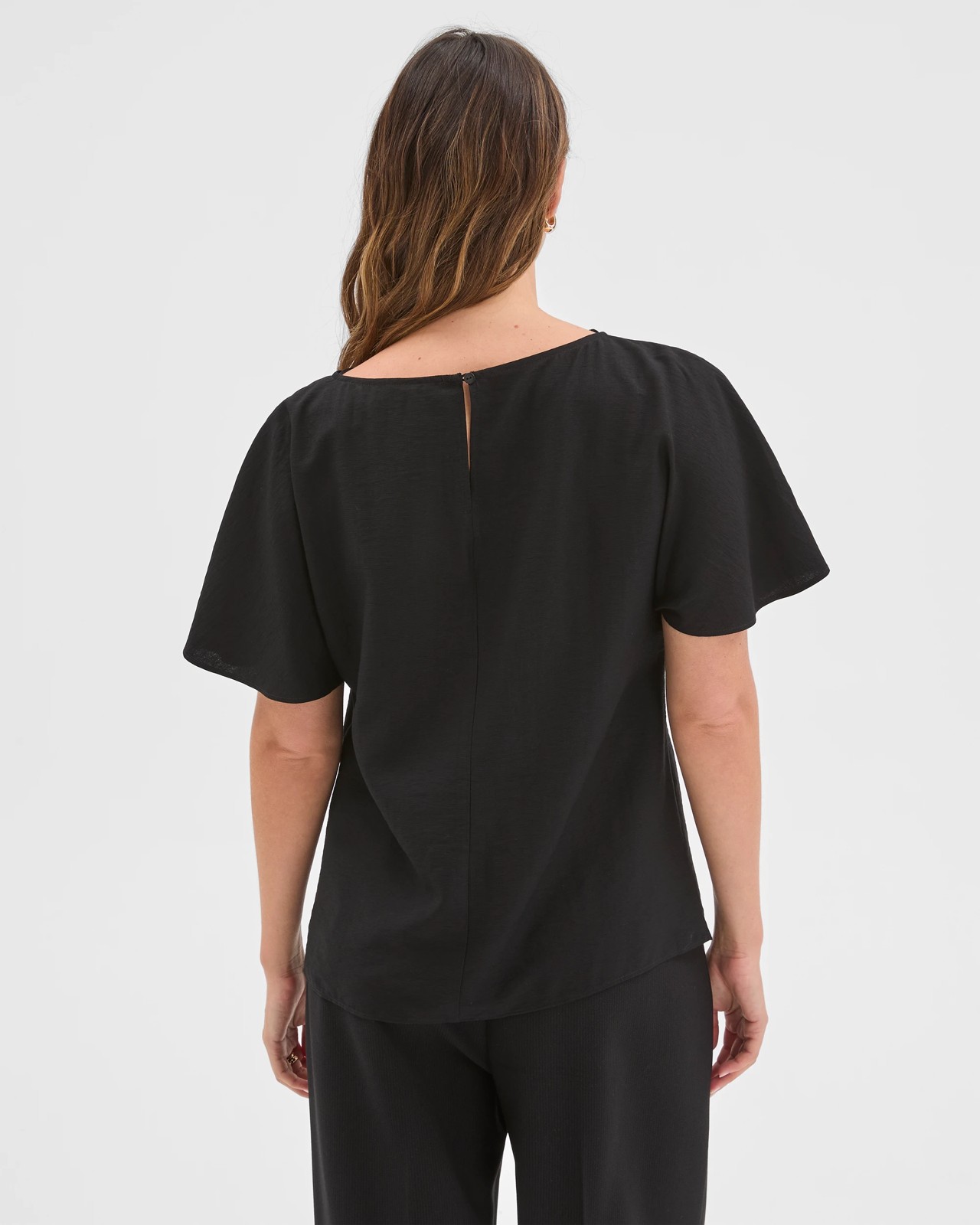 Preview Short Flutter Sleeve Textured Blouse - Black 6 of 6