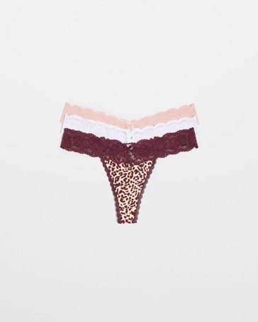 Australian Cotton & Lace Womens G-String Briefs 3 Pack