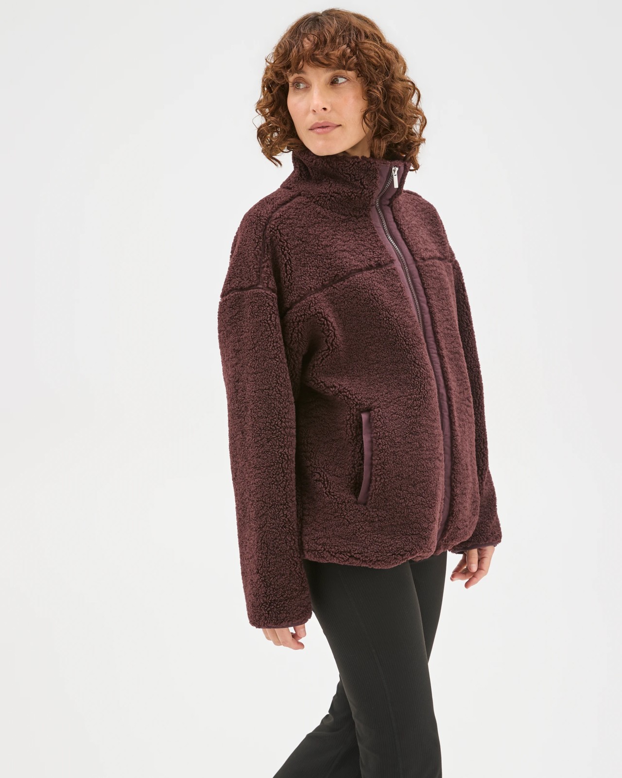 Relaxed Sherpa Zip Through Jacket - Raisin 5 of 6