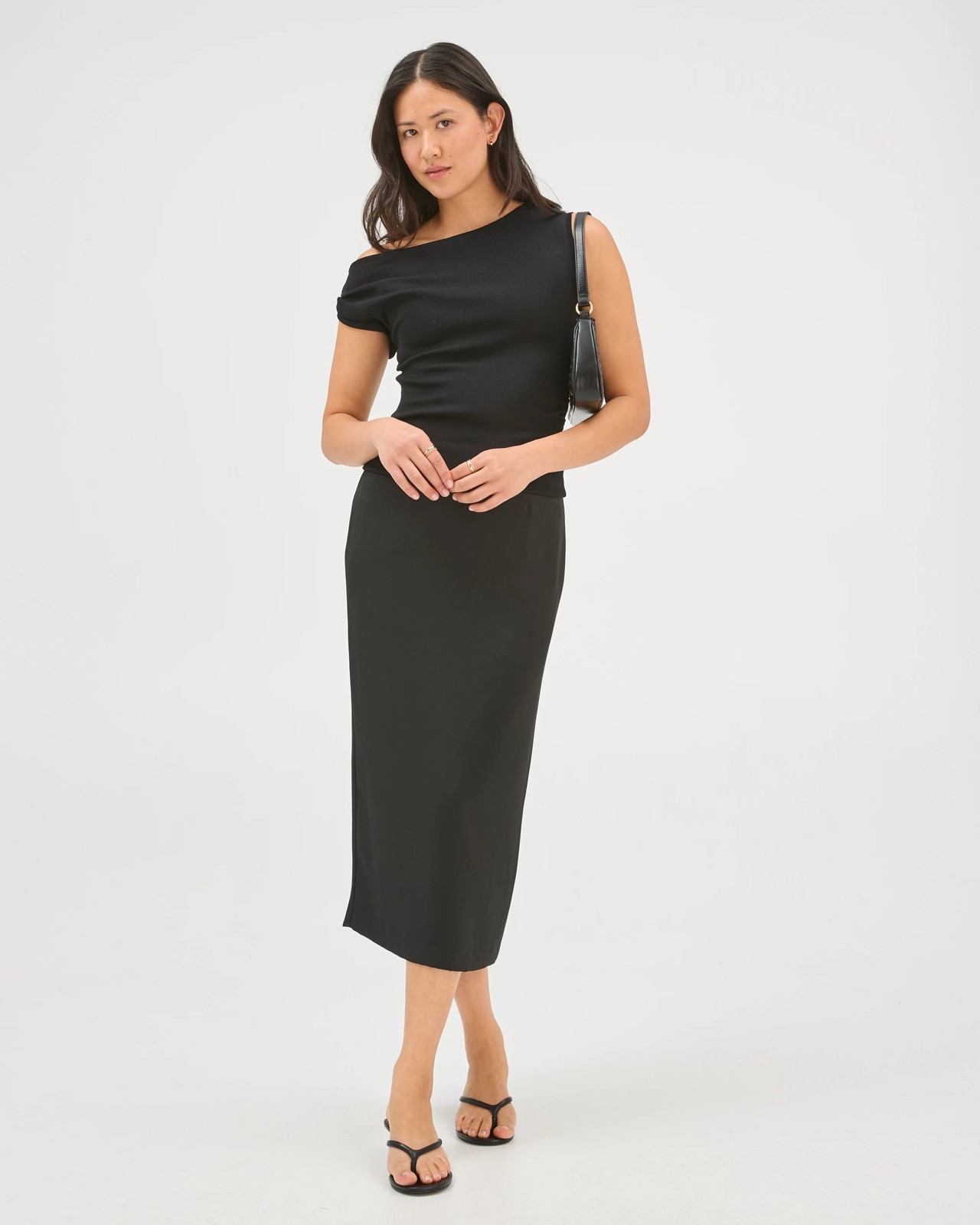 Preview Fiona Tailored Column Midi Satin Skirt - Black 2 of 5
