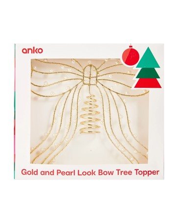 Anko Gold Look and Faux Pearl Bow Tree Topper