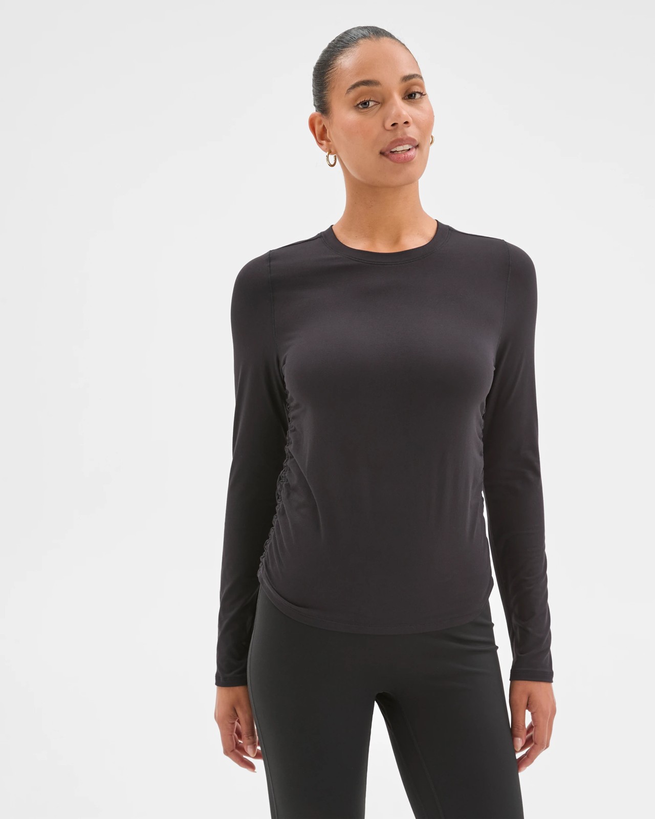 Active Studio Luxe Long Sleeve Ruched Top - Black 4 of 6