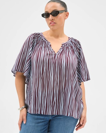 Plus Size Lyocell Short Sleeve Femme Blouse