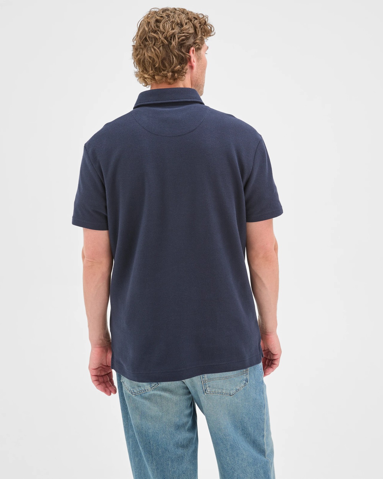 Australian Cotton Textured Polo Top - Navy 5 of 6