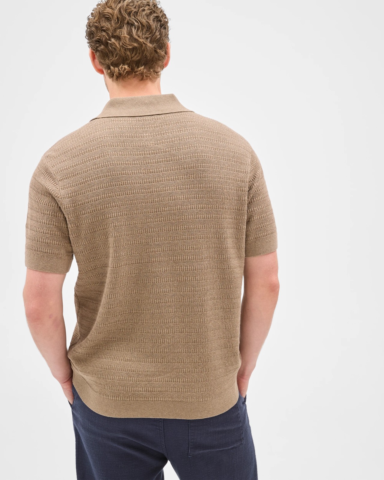 Australian Cotton Patterned Knit Polo Top - Rock Marle 6 of 6