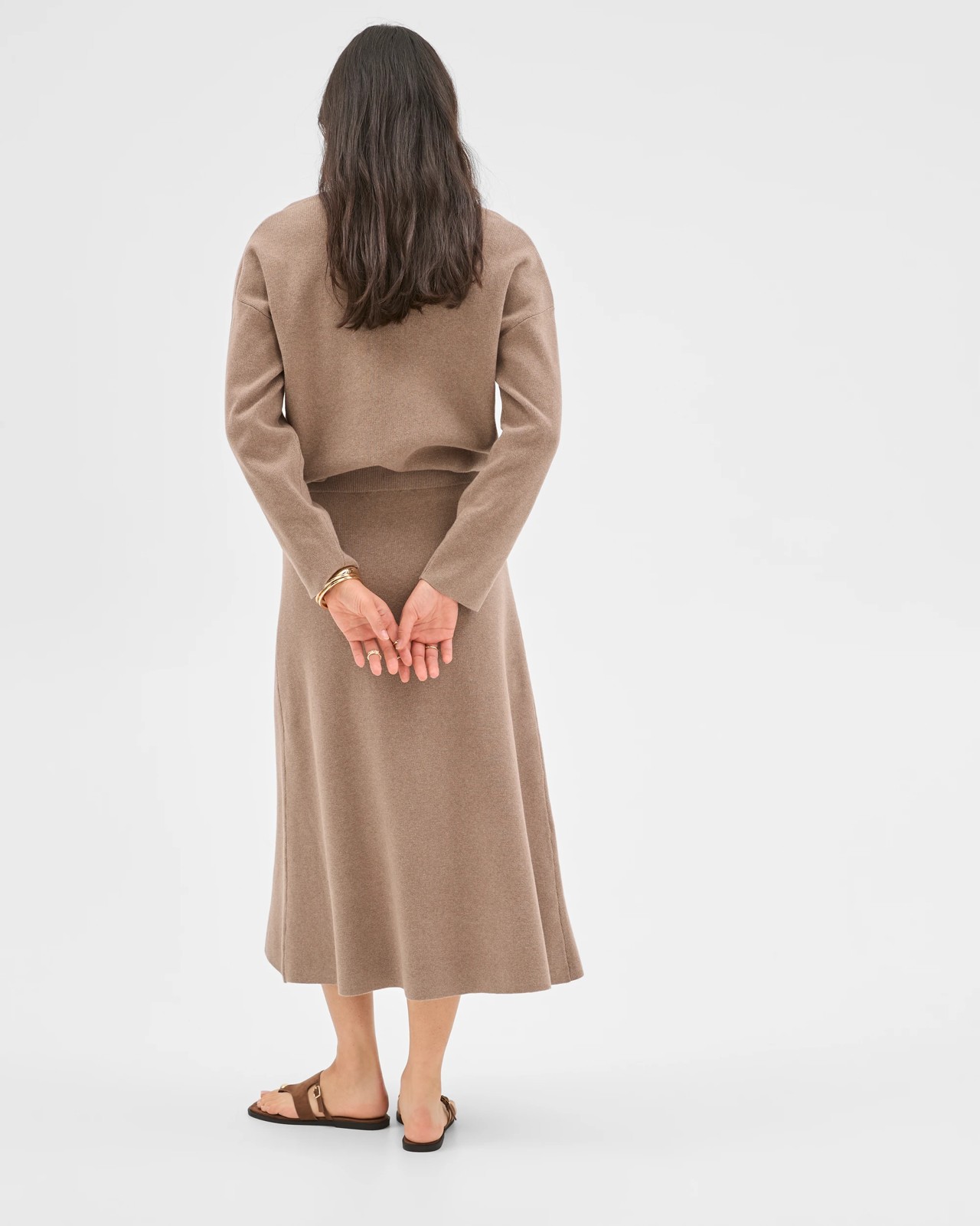 Preview Australian Cotton Blend A-Line Polished Midi Skirt - Moon Grey 5 of 6
