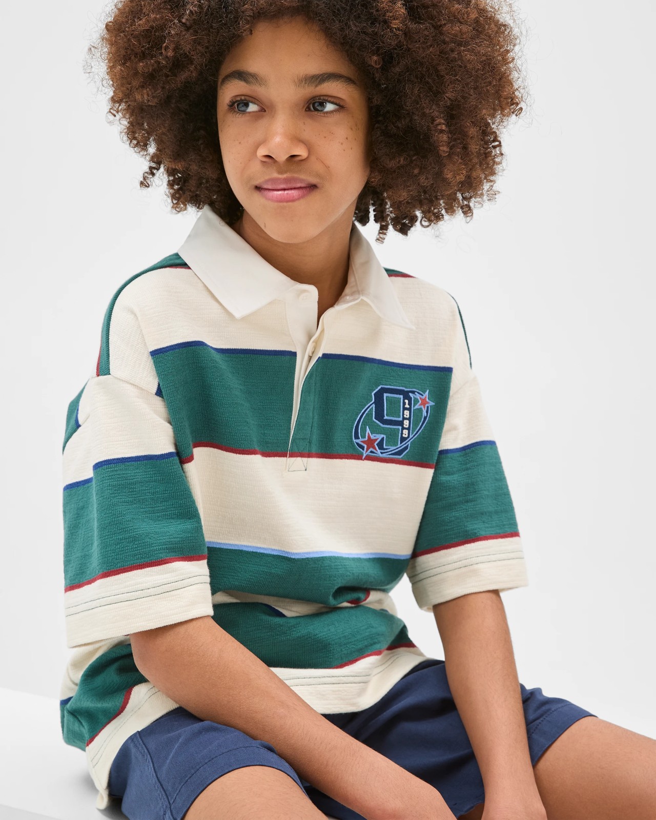 Australian Cotton Oversized Rugby T-Shirt - White/Green Stripe 3 of 6