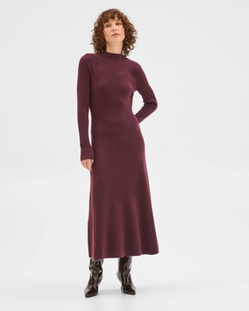 Preview Long Sleeve Rib Detail Knit Dress