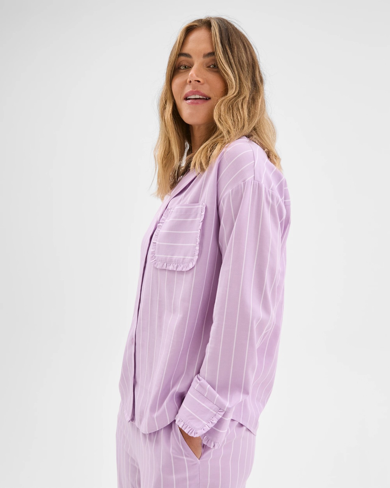 Long Sleeve Top and Pants Pyjama Set - Lilac Stripe 4 of 6