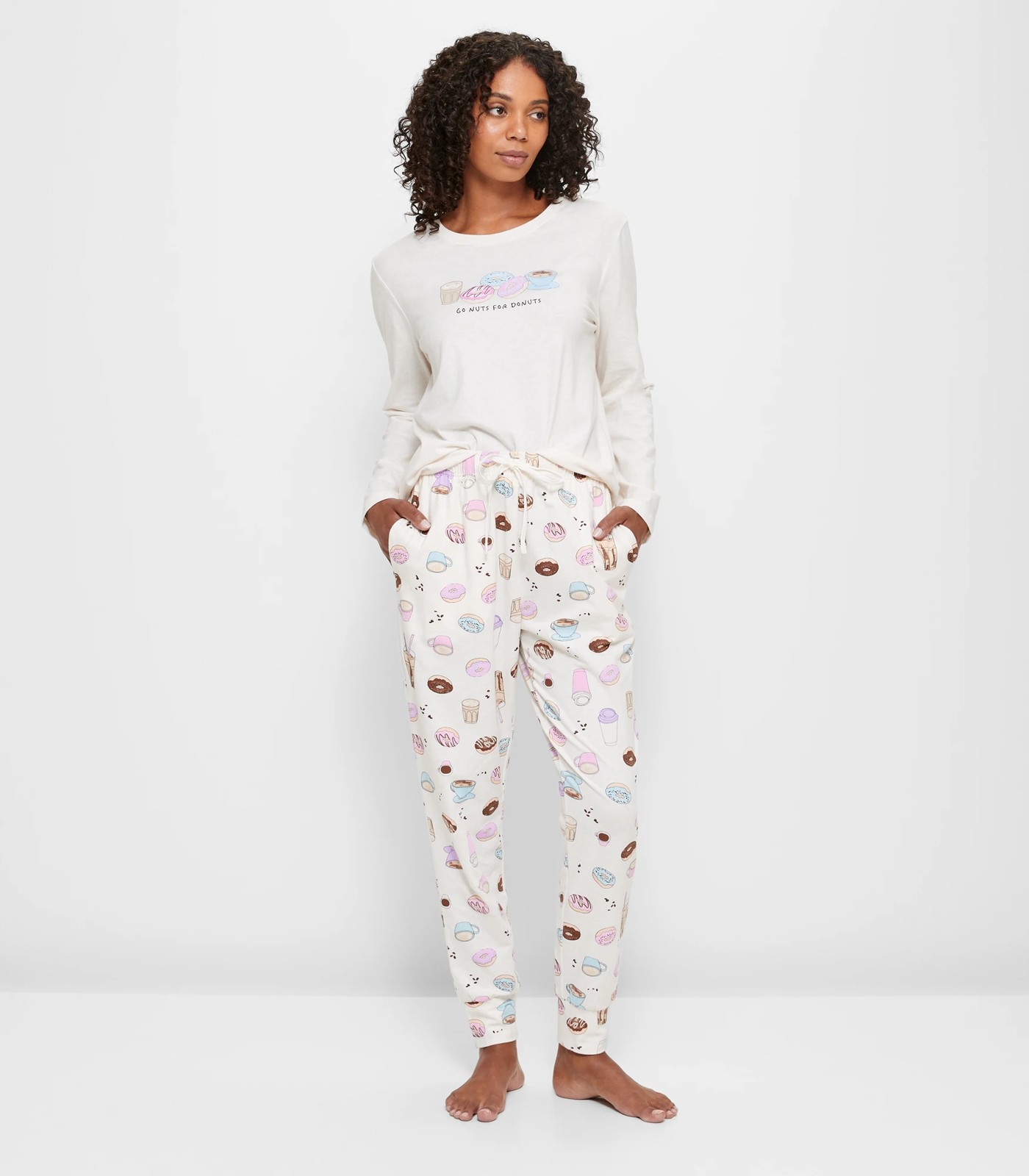 Ladies Tall Women Doughnut Long Sleeve Leggings PJ'S Elasticated Pyjamas