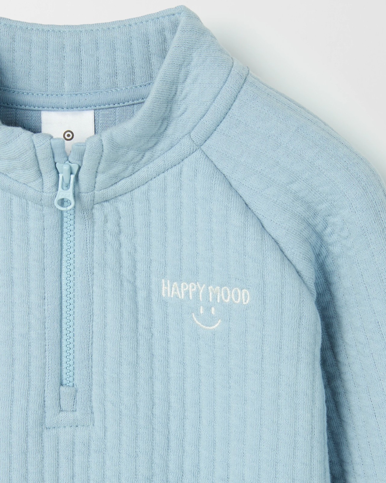 Baby Organic Cotton Quilted Quarter Zip Pullover Jumper - Subdued Blue 2 of 2