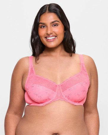 Plus Size Embroidered and Lace Underwire Bra