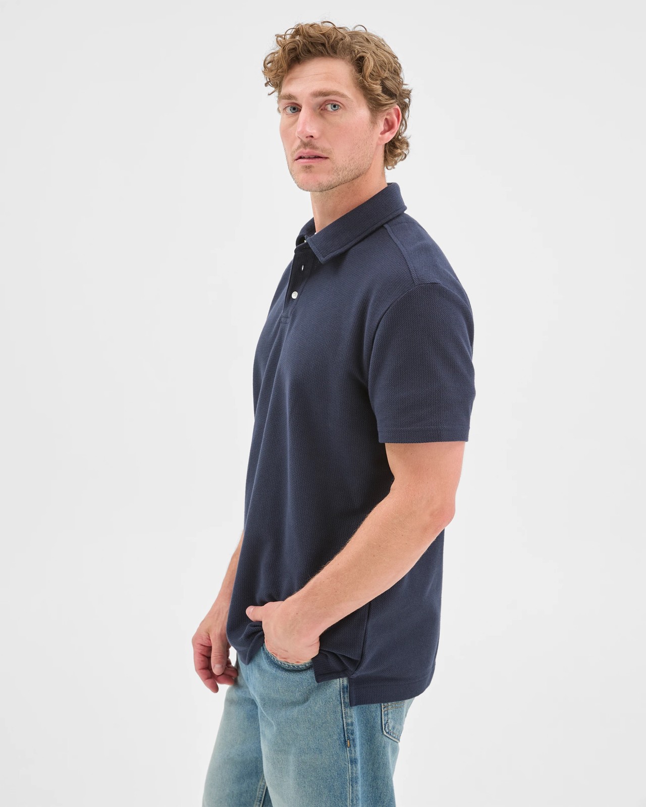Australian Cotton Textured Polo Top - Navy 6 of 6