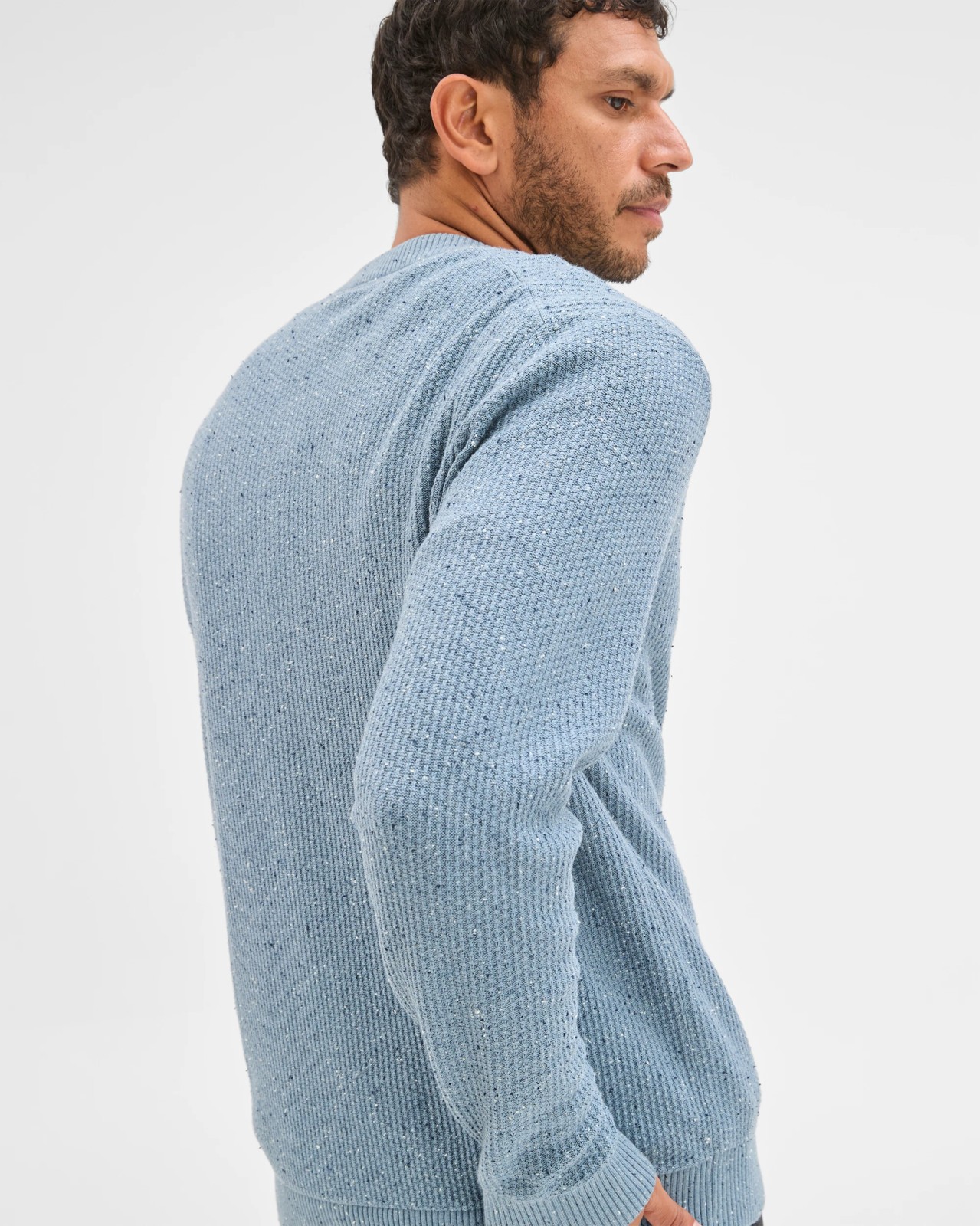 Australian Cotton Lightweight Tuck Knit Sweater - Blue 5 of 6