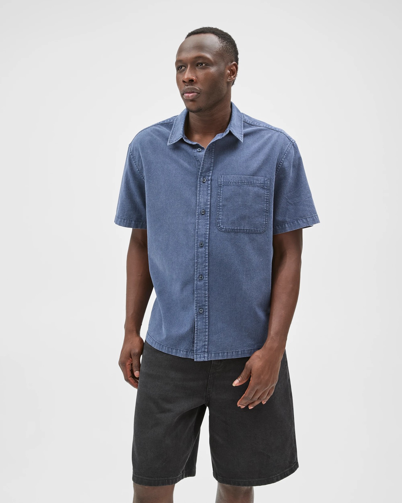 Commons Australian Cotton Plain Textured Boxy Fit Short Sleeve Shirt - Ombre Blue 4 of 5