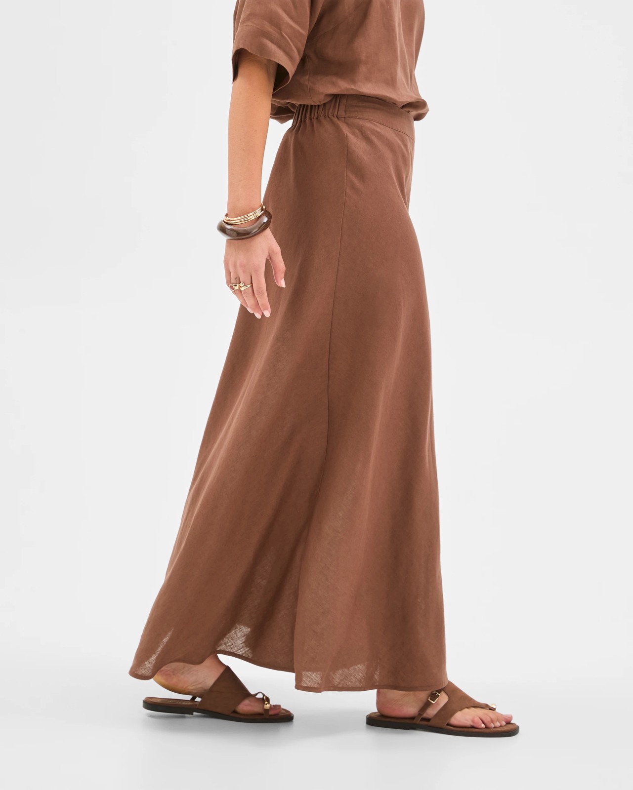 European Linen Seam Detail Skirt - Warm Brown 4 of 6