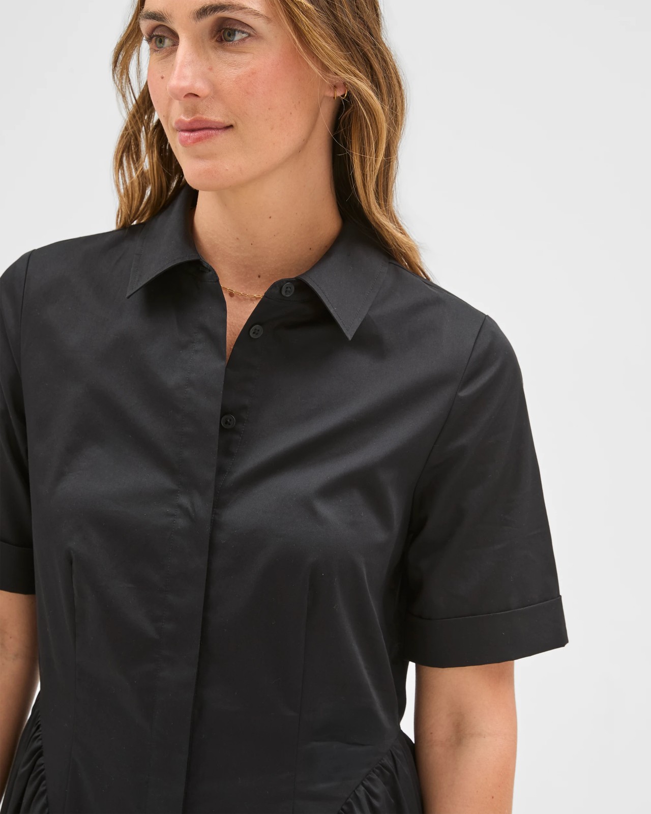 Preview Australian Cotton Volume Midi Shirt Dress - Black 3 of 5