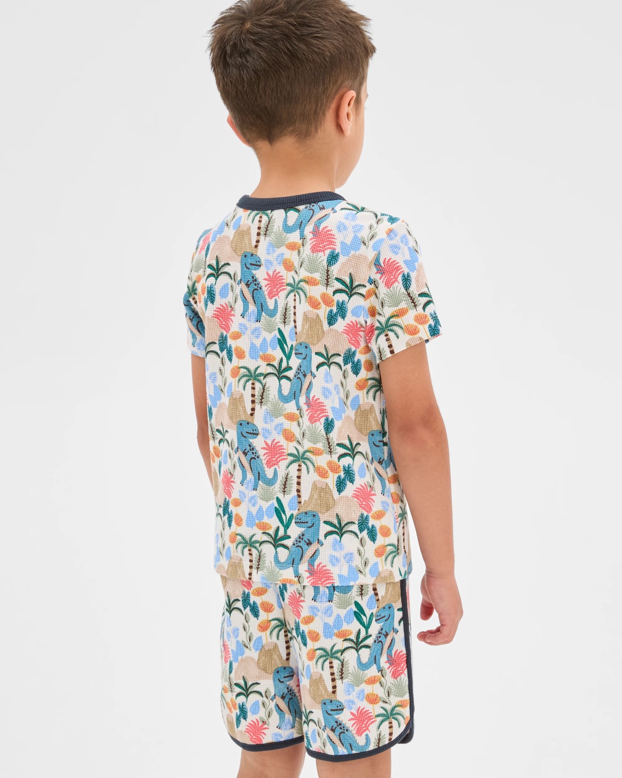 Organic Cotton Younger Boys Elevated Knit Waffle Pyjama Set - Multi Dinosaur 5 of 5