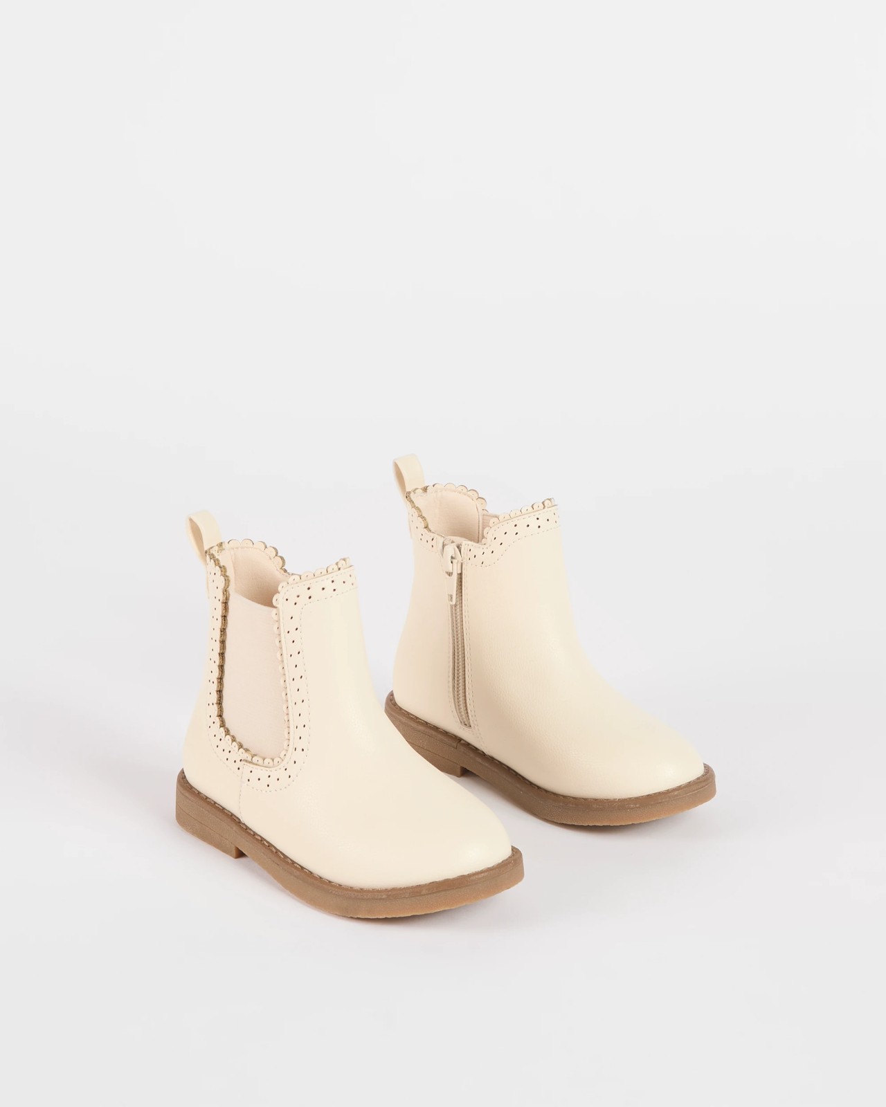 Brogue Elastic Chelsea Boot - Milk 2 of 3