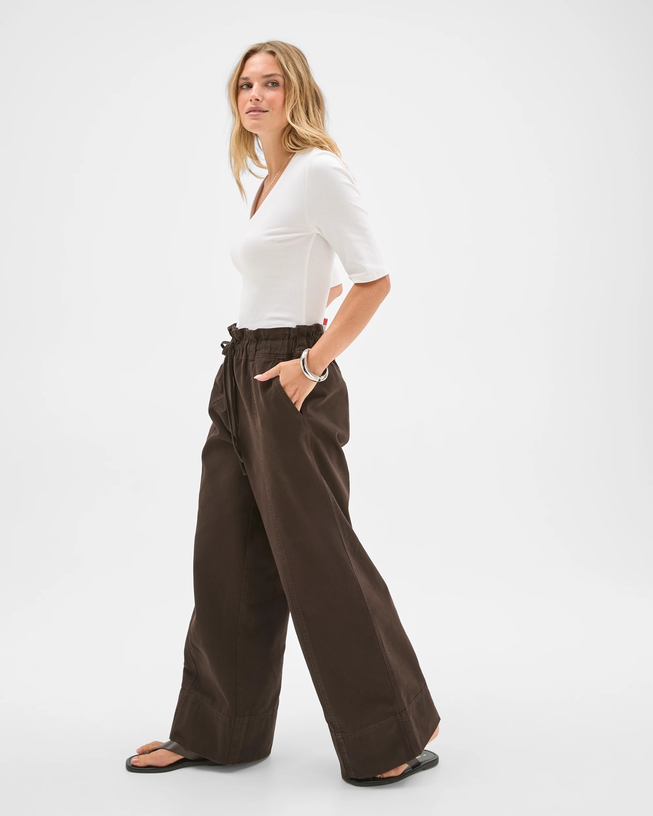 Lily Loves Australian Cotton Wide Leg Paperbag Pants - Truffle 3 of 5