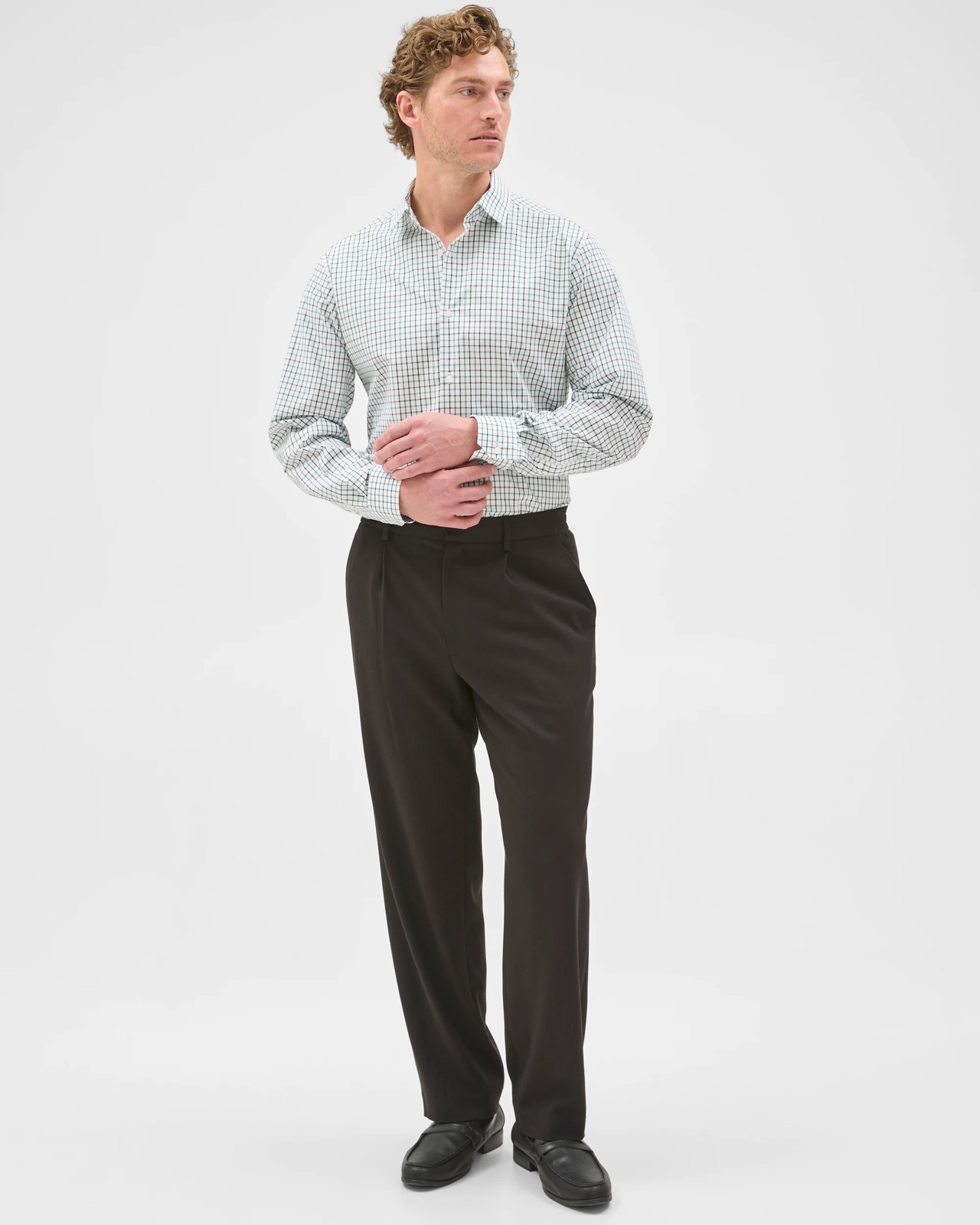 Preview Australian Cotton Tattersall Check Business Shirt - Green 2 of 5