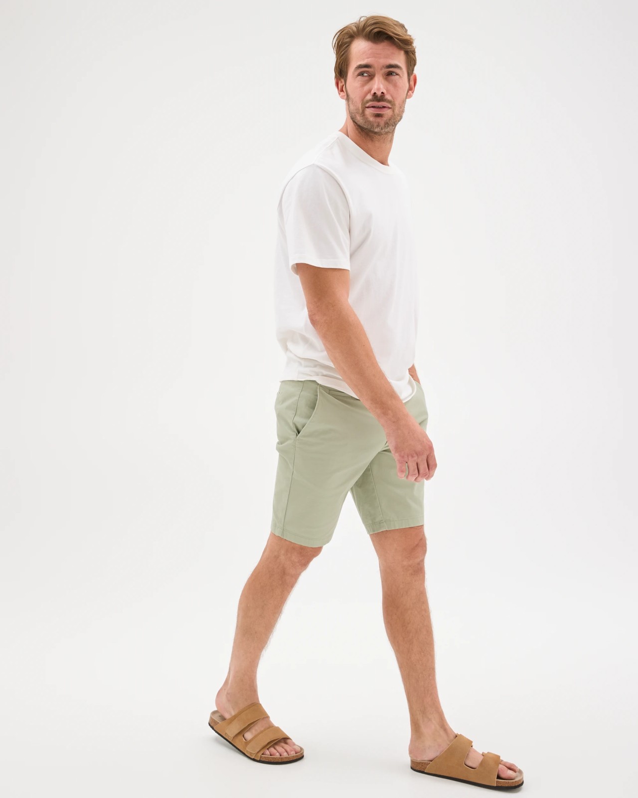 Australian Cotton Slim Chino Shorts - Sea Grass 5 of 5