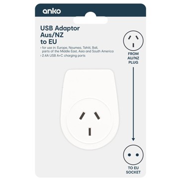 USB Reverse Compact Travel Adaptor, AU to EU - Anko