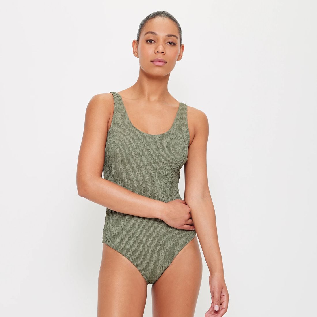 Crinkle One Piece Scoop Swim Bathers Olive Green Target Australia