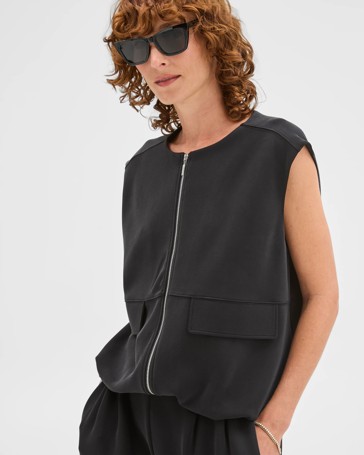 Suede Touch Sleeveless Zip Through Vest